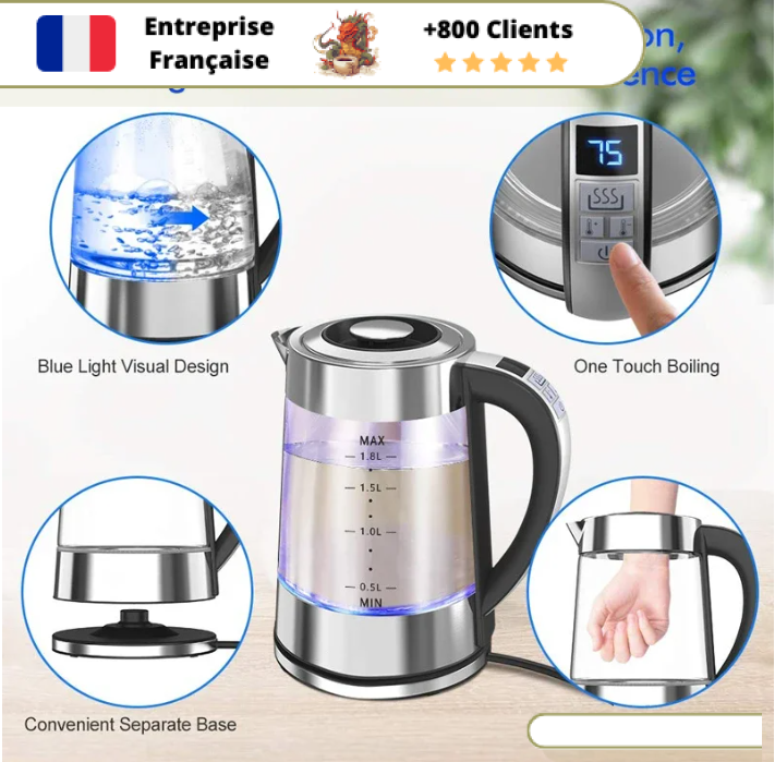 Bouilloire Electrique Température Réglable Verre 1.7L – Image 3
