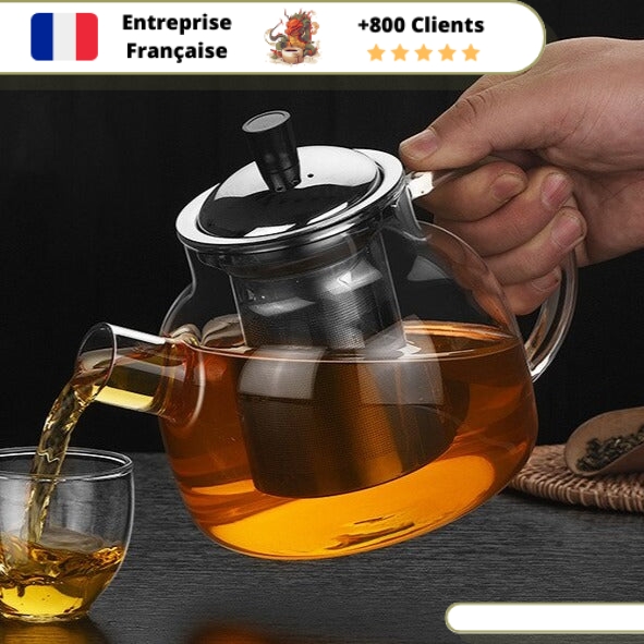 Machine à thé en verre 1,5 L, 8 réglages, panier à thé amovible inox