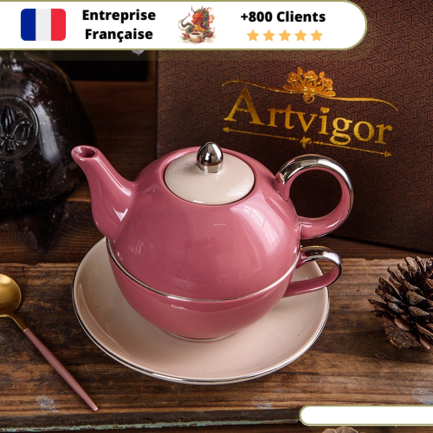 Théière Solitaire Porcelaine Rose 400ml – Image 6