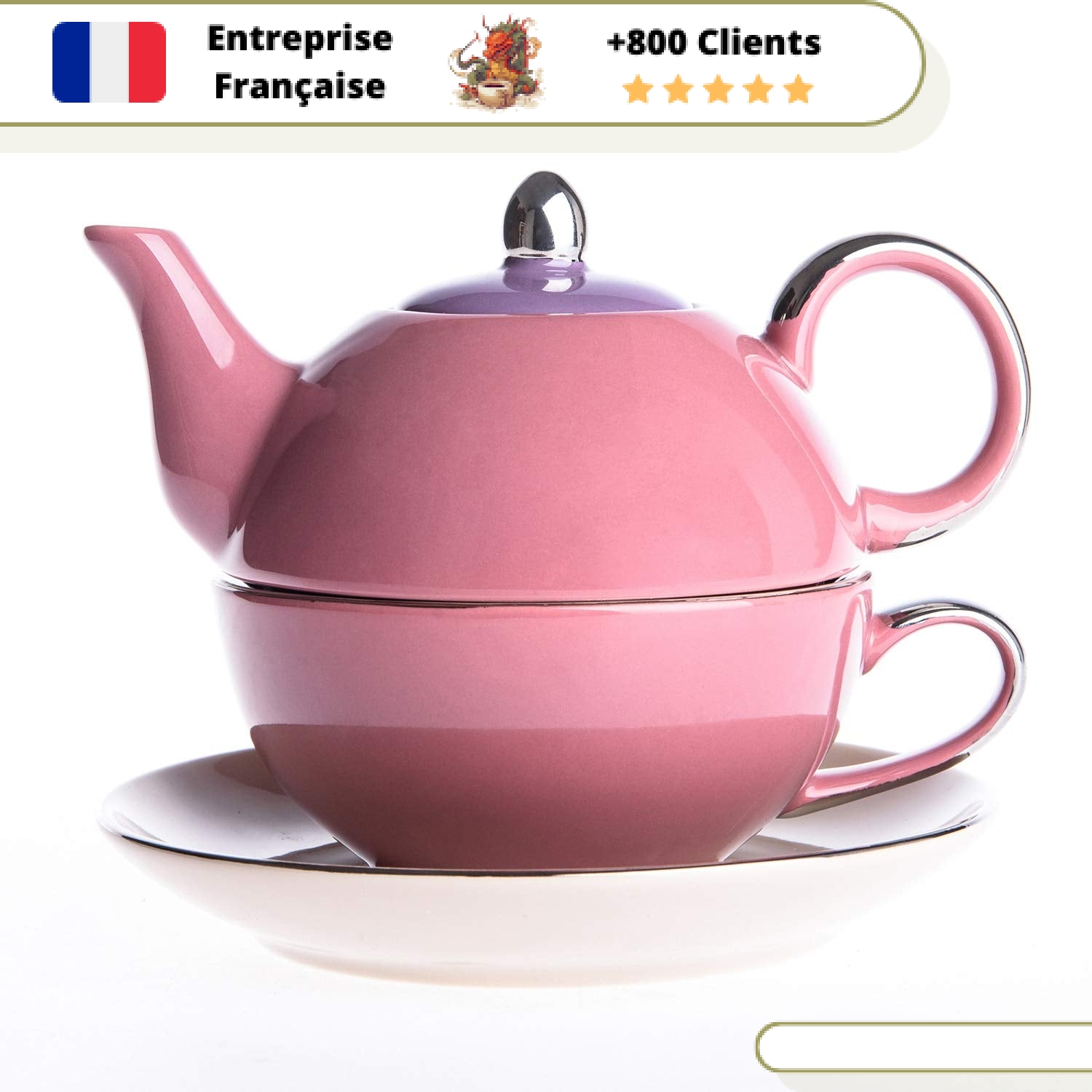 Théière Solitaire Porcelaine Rose 400ml – Image 2