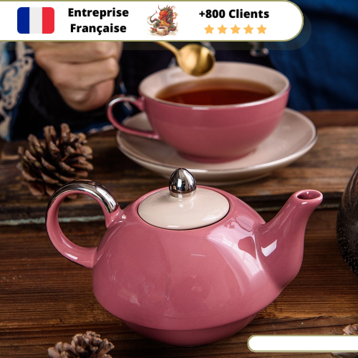 Théière Solitaire Porcelaine Rose 400ml – Image 7