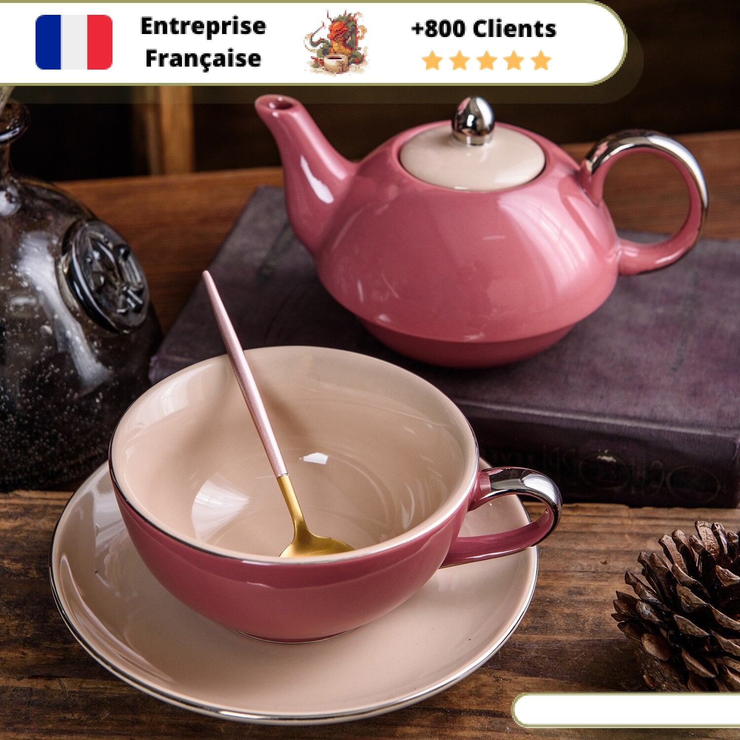 Théière Solitaire Porcelaine Rose 400ml – Image 13