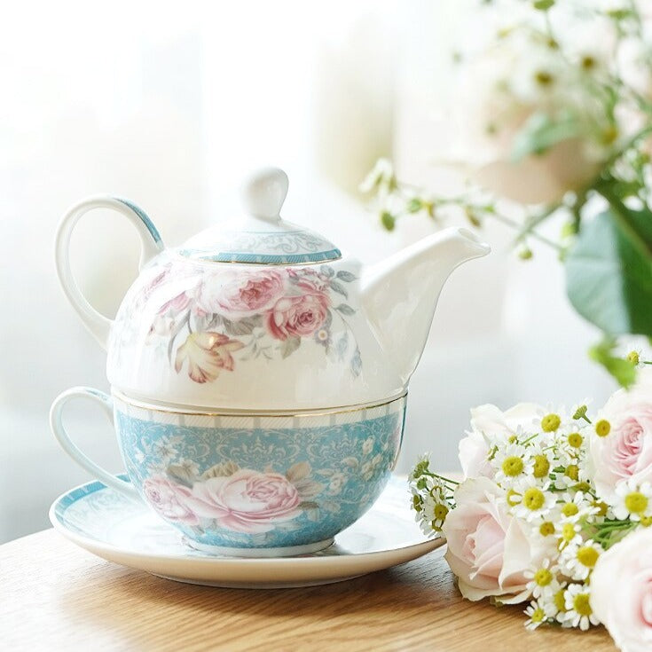 Ard'Time théière solitaire rose poudré porcelaine motif fleurs 17 x 11 x  14,5 cm