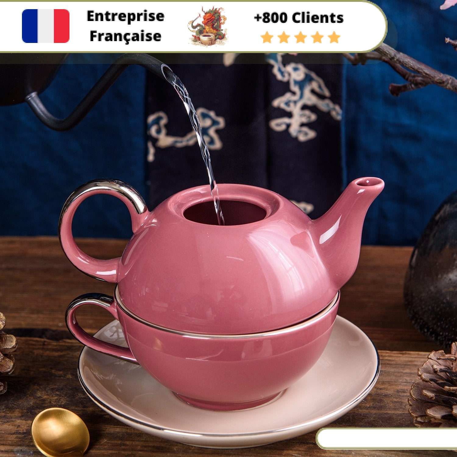 Théière Solitaire Porcelaine Rose 400ml – Image 3
