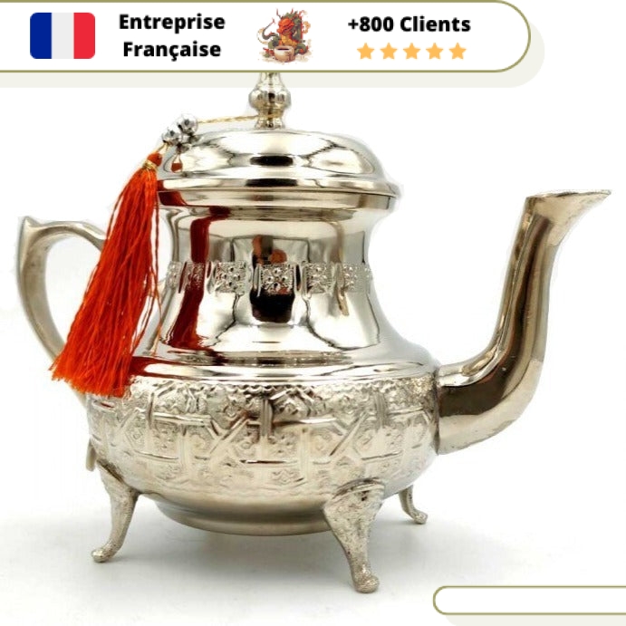 Mini service à thé artisanal marocain (plateau + théière + 3