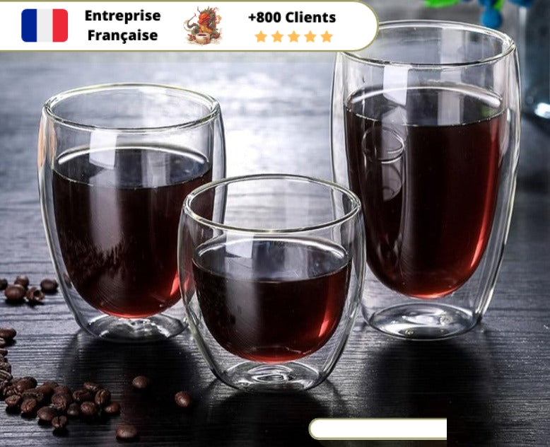 6x 350 ml Double Paroi Verre à Café, Tasses en Verre Borosilicate