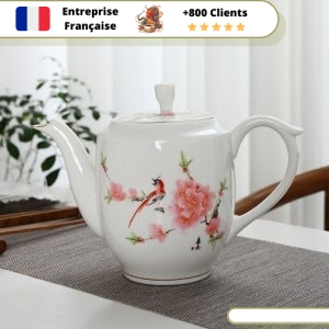 Théière En Céramique Blanche 2L - Style Chinois Peint à La Main - Pour Thé, Infusion, Bureau - Avec Filtre Intégré