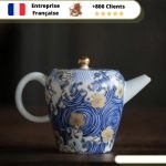 théière céramique bleue et blanche