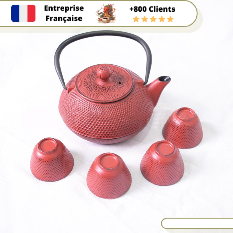Théière en Fonte avec Tasses Rouge