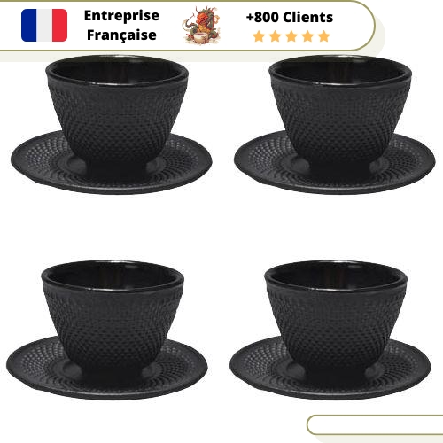 4 Tasses en Fonte Noire