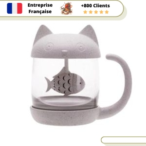 Tasse à Thé avec Infuseur Amis Chat et Poisson