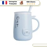Tasse Chat avec Couvercle Bleue