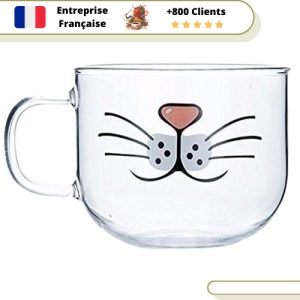 Verre à Thé Tasse Transparente Moustache Chat
