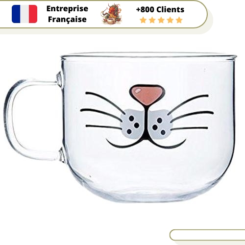 Verre à Thé Tasse Transparente Moustache Chat