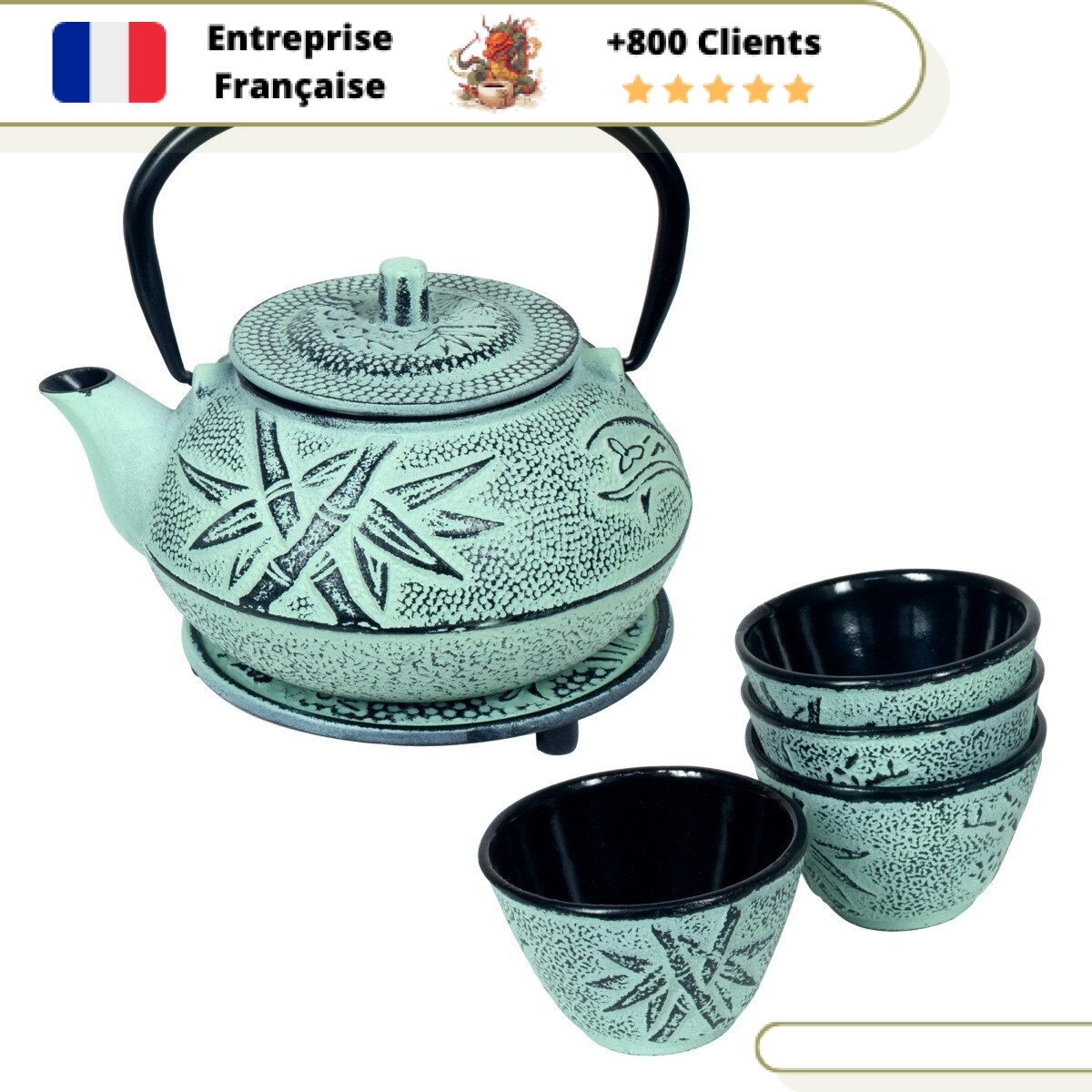 Service à Thé avec Théière en Fonte